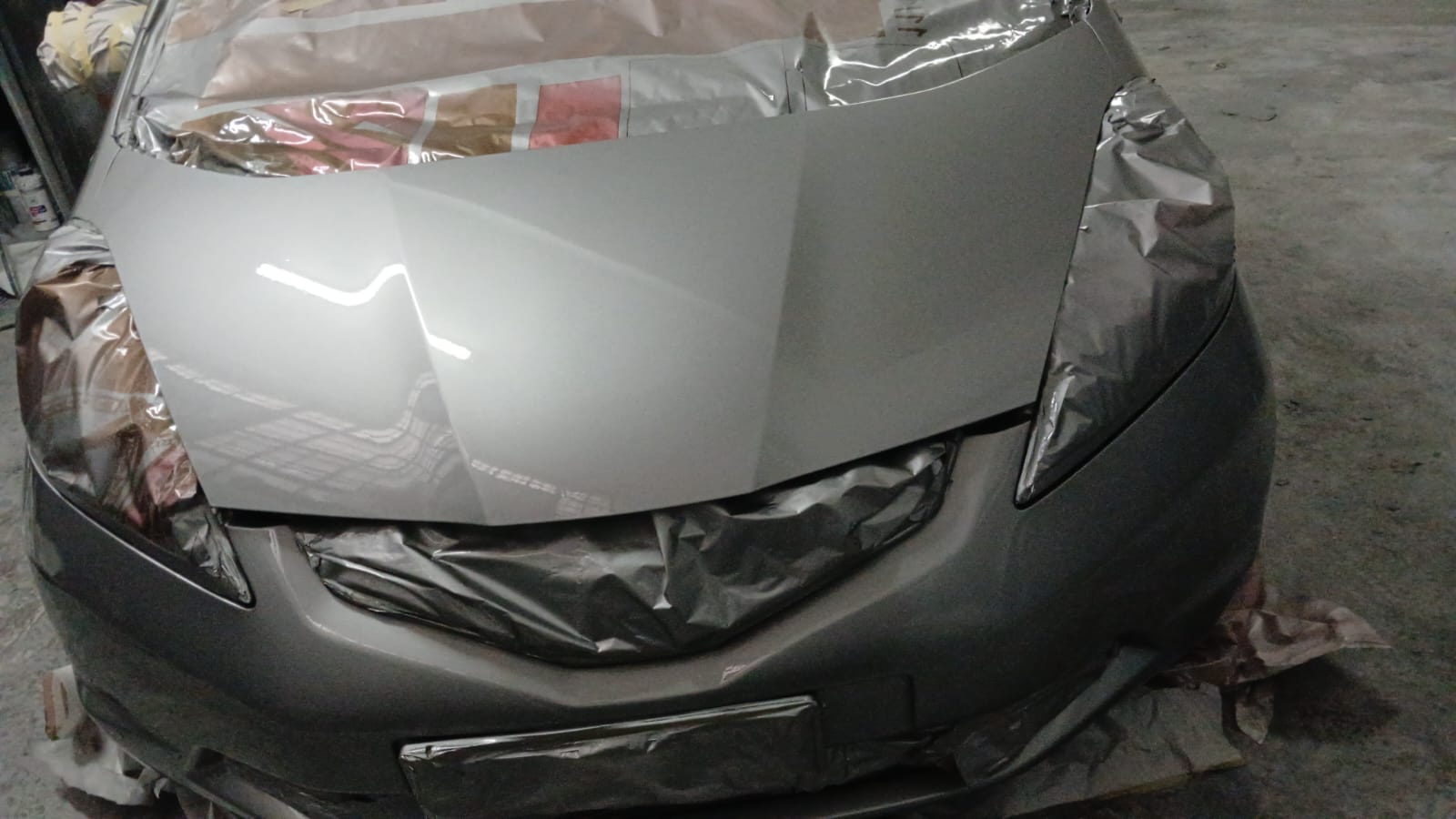 Honda Jazz silver bonnet respray completed at Mega Body Auto Cape Town