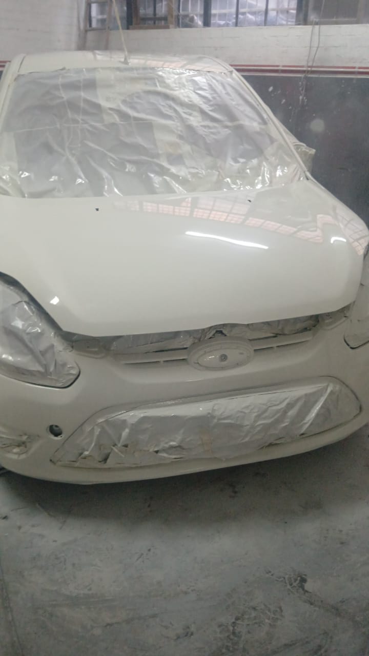 Ford Figo white respray completed at Mega Body Auto Kensington, Cape Town